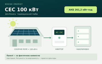 СЕС 100 кВт з АКБ 261,2 кВт&middot;год для бізнесу KE-CI-100-ESS-PROJECT фото